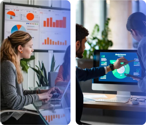 usuários analizando dashboard de produção edge etz